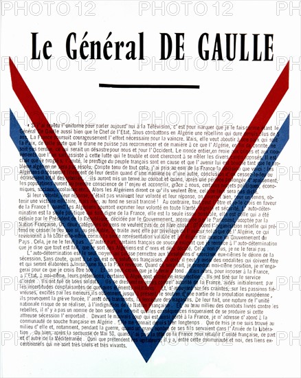 Propaganda poster. General de Gaulle's speech: Right of the Algerians to self-determination