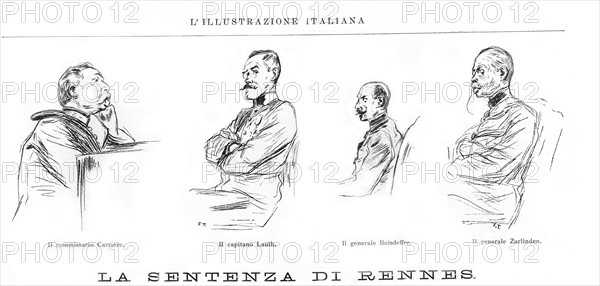 Affaire Dreyfus, le procès de Rennes (1899) in "l'Illustrazione Italiana"