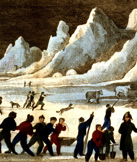 Eskimo family, in "Narrative of a voyage by Captain Ross in the years 1829 to 1833, who discovered a north-west passage from the Eastern to the Western ocean".
