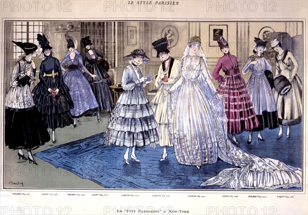 Darley. The fête parisienne in New-York: bride's gown by Worth and attendants' outfits