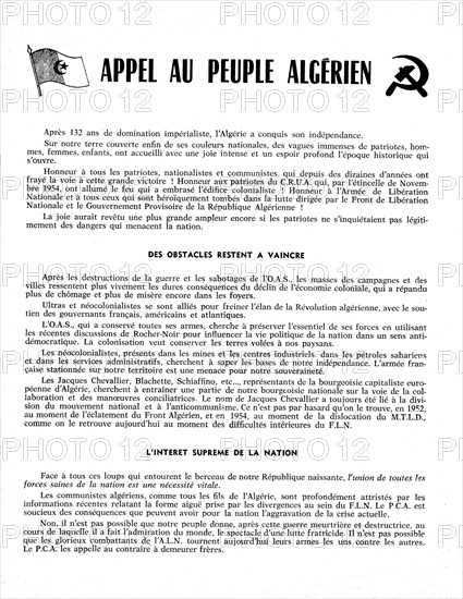 Leaflet of the Algerian Communist Party: "Call to the Algerian people", Page 1