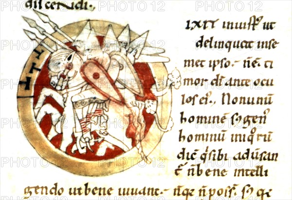 Saint Augustin : Enarrationes in psalmos. f° 90 : Groupe de cavaliers