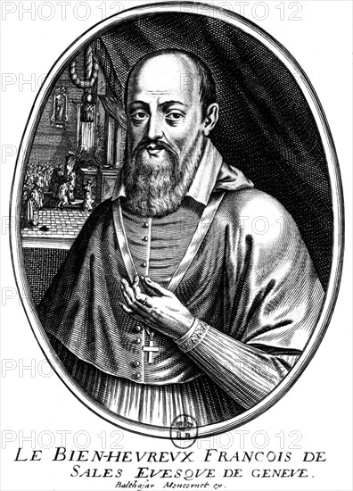 Engraving by B. Montcornet. St. Francis de Sales, bishop of Geneva