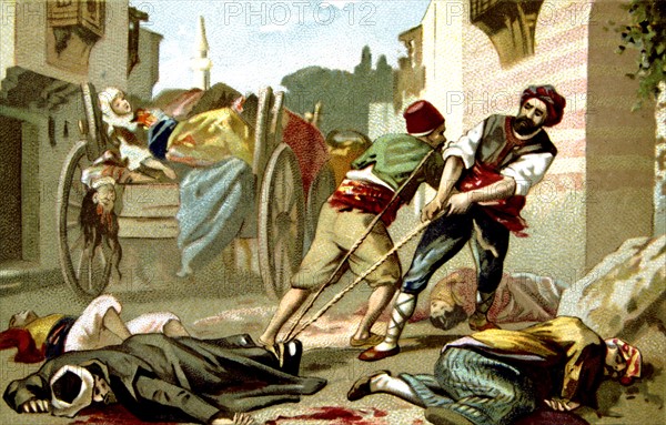 Massacre d'Arménie par les Turcs en 1894-1896. Enlèvement des victimes à Galata