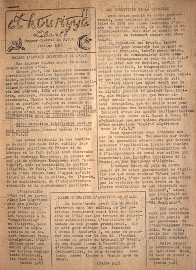 Guerre d'Algérie, "Liberté", journal clandestin du P.C.A