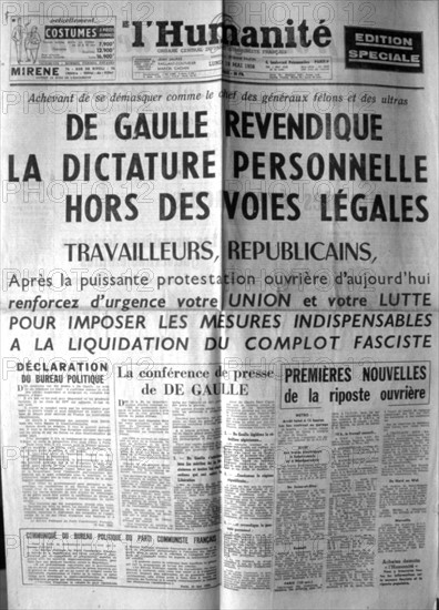 Guerre d'Algérie. Une du journal "L'Humanité".