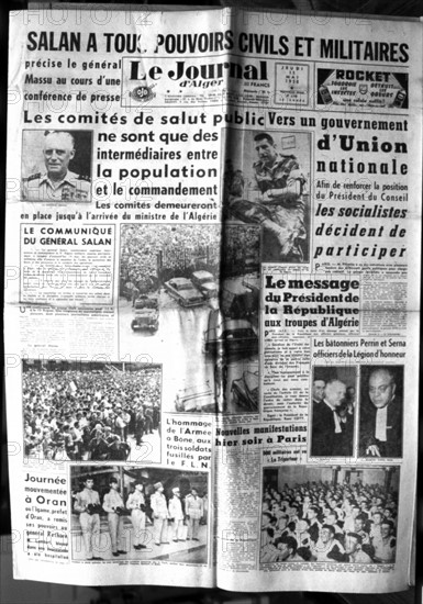 Guerre d'Algérie. Une du journal "Le Journal d'Alger"