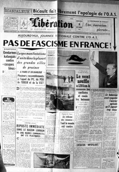 Guerre d'Algérie. Une du journal "Libération"