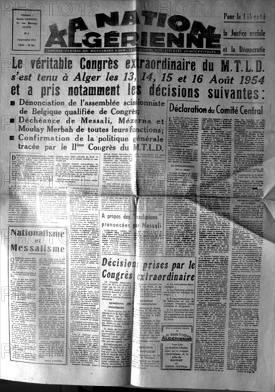 Guerre d'Algérie. Une du journal "La Nation algérienne"