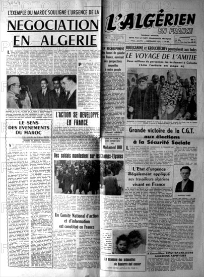 Guerre d'Algérie. Une du journal "L'Algérien en France"