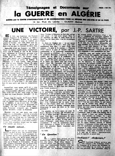 War in Algeria, Front page of the newspaper "Evidence and documents on the War in Algeria"