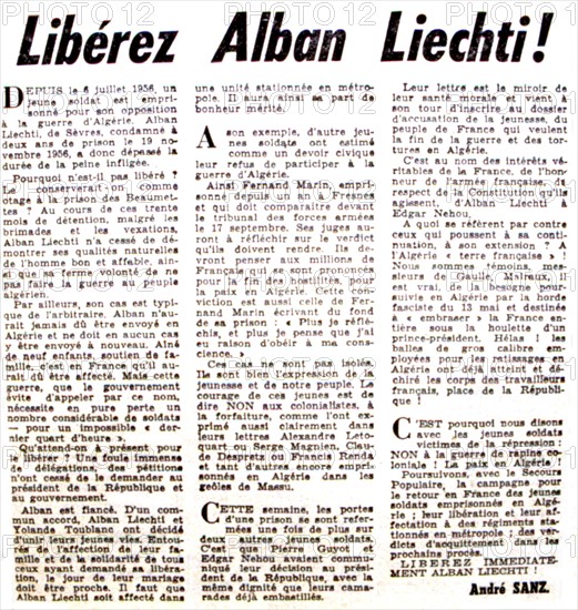War in Algeria. Page 6 of the newspaper "L'Humanité",  about draft-dodgers