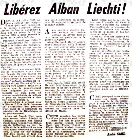 Guerre d'Algérie. Extrait du journal "L'Humanité" consacré aux soldats insoumis.