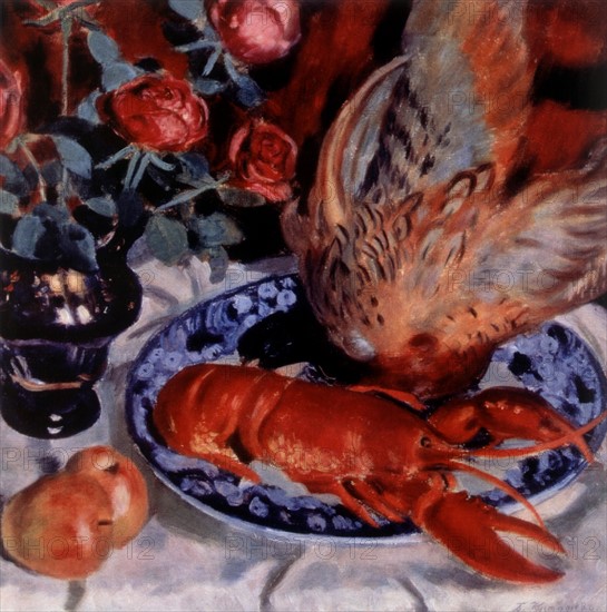 Kustodiev, Still life with pheasant