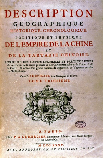 Page de garde de l'ouvrage de J.B. du Halde sur la Chine.