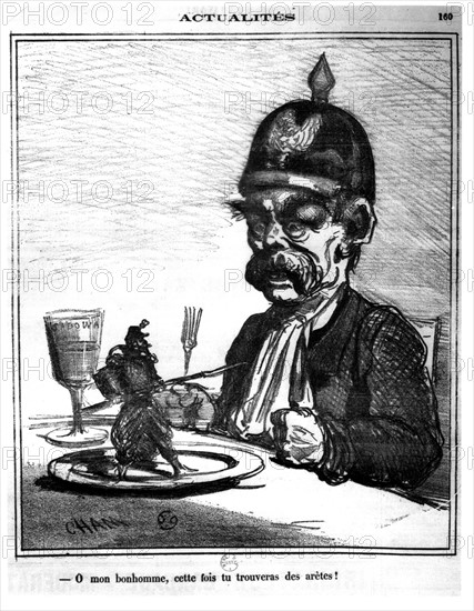 Caricature de Cham, Le Prussien et le Français après la victoire de Sadowa en 1866,