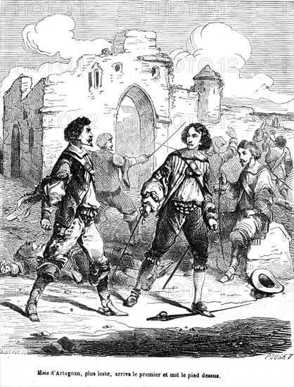 Les trois mousquetaires. Mais d'Artagnan, plus leste, arriva le premier et mit le pied dessus.