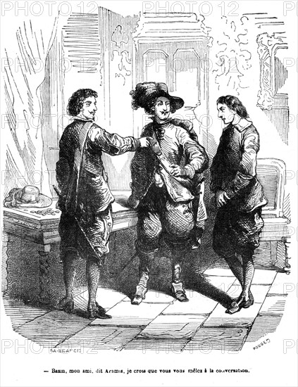 Les trois mousquetaires, Aramis, d'Artagnan et Bazin