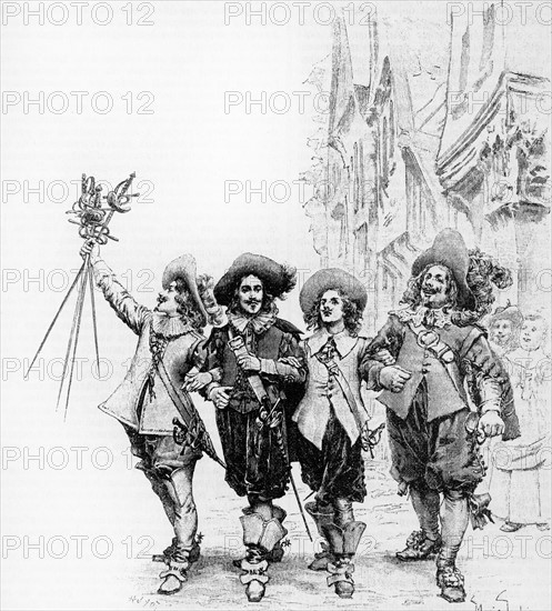 The Three Musketeers. Engraving 19th C.