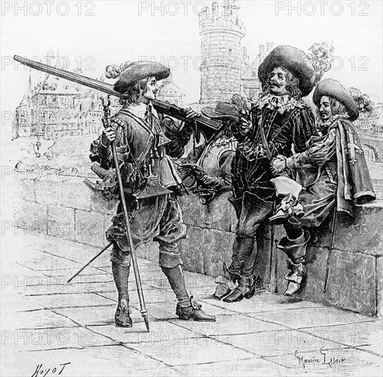 The Three Musketeers. Engraving 19th C.