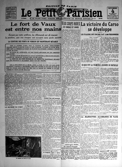 Front page of 'Le Petit Parisien' announcing the storming of the fortress in Vaux