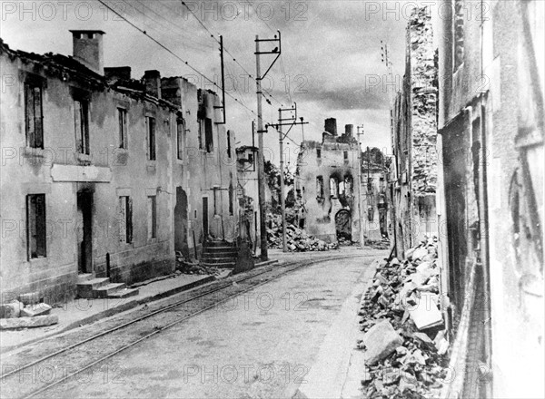 Oradour-sur-Glane devastated, near Limoges, France (1944)