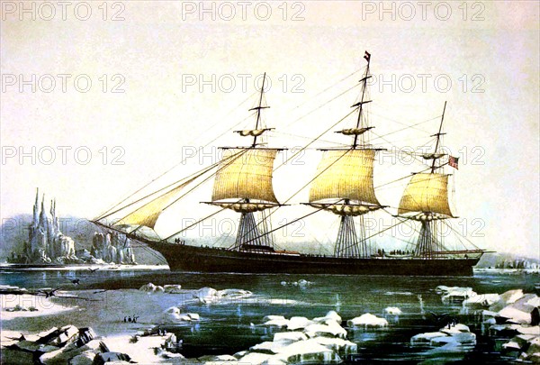 Lithographie de Currier and Ives, Le bateau américain "Red Jacket"