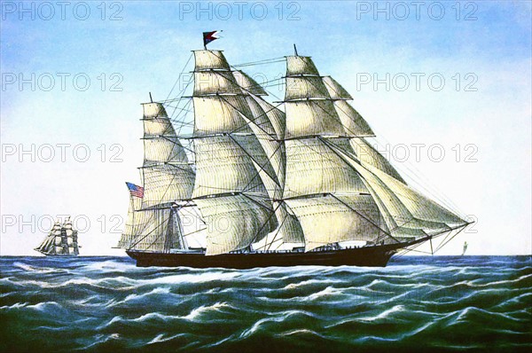 Litograph by Currier and Ives, Clipper ship 'Flying cloud'