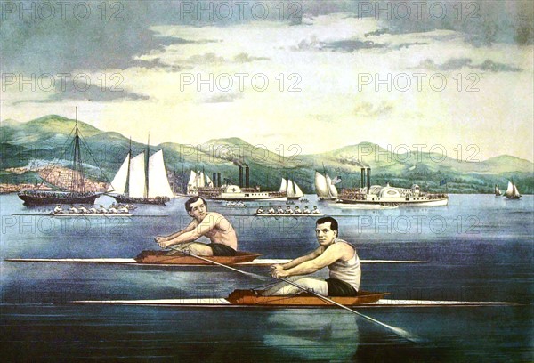 Litograph by Currier and Ives, American Rowing Championship