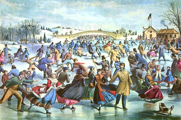 Litograph by Currier and Ives, New York, Winter scene in Central Park