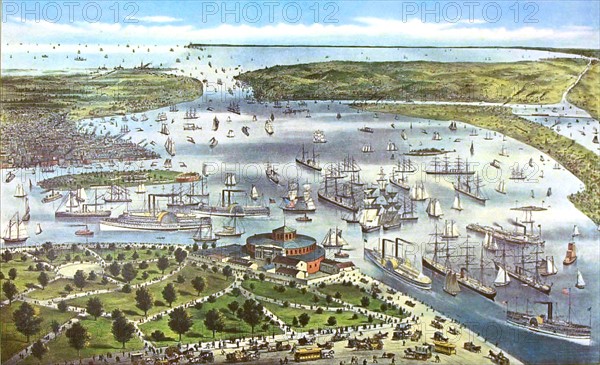 Litograph by Currier and Ives, New York harbour