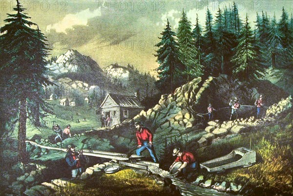 Litograph by Currier and Ives, Gold mines in California