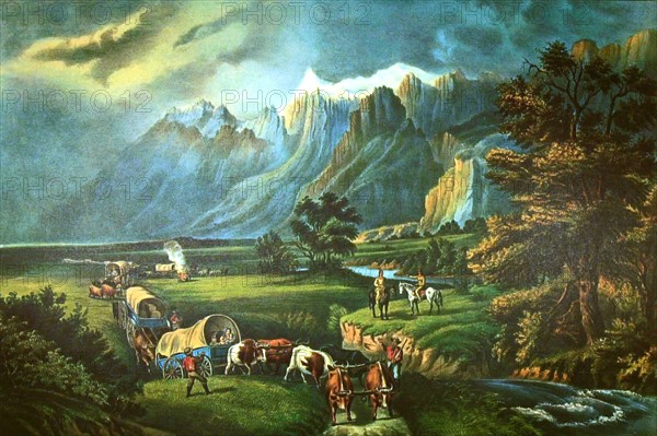 Lithographie de Currier and Ives, Les Montagnes Rocheuses