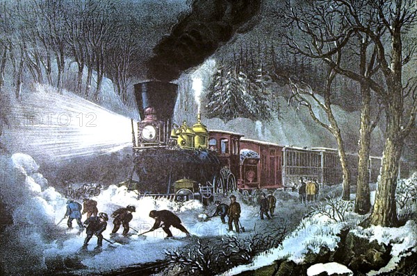 Litograph by Currier and Ives, Railway in the snow