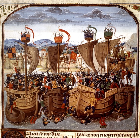 Sea battle off the coast of Sluys (Ecluse, in French), in "Chronicles" of Jean Froissart