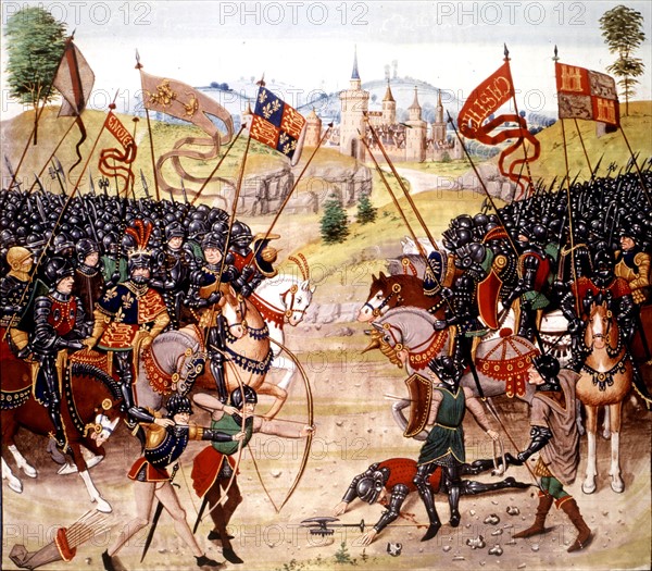 Bataille de Najera entre le prince de Galles et Don Phedre d'une part et Don Enrique et les Espagnols d'autre part