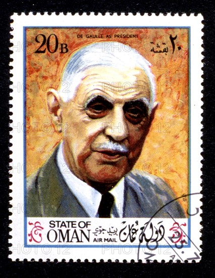 Postage stamp featuring the portrait of General de Gaulle