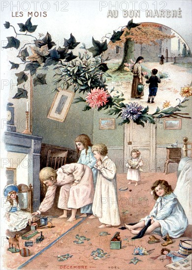 Chromolithographie publicitaire du "Bon marché"