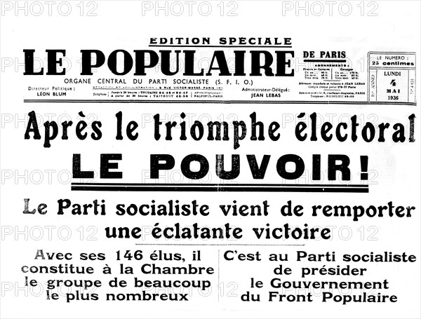 Victory of the socialist party at the French legislative elections, 1936