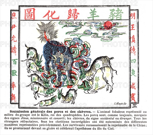 Album d'imagerie populaire prêchant la guerre contre les étrangers et les catholiques. 1891