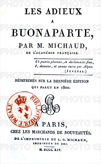 Page de garde "Les adieux à Buonaparte"