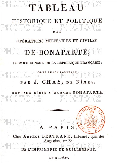 Flyleaf of 'Historical and political view on Bonaparte military operations'