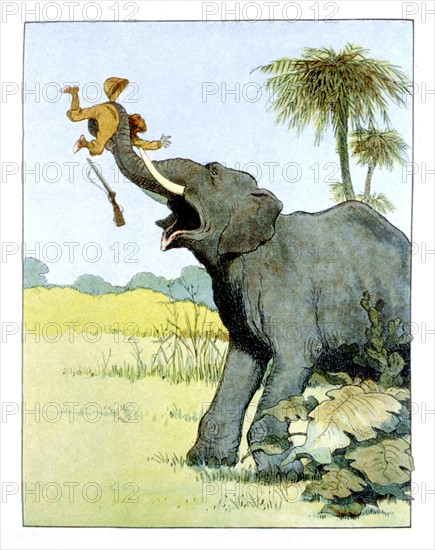 Eléphant et chasseur