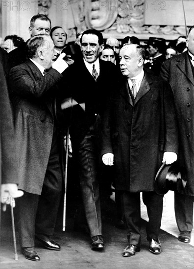 Gaston Doumergue and Louis Renault at the Paris car exhibition