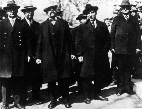 Sacco and Vanzetti on their way to the Dedham trial where they will be sentenced to death