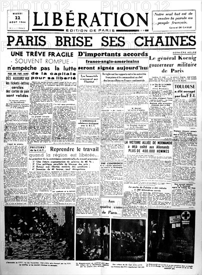 An edition of the newspaper "Libération". "Paris breaks its chains"