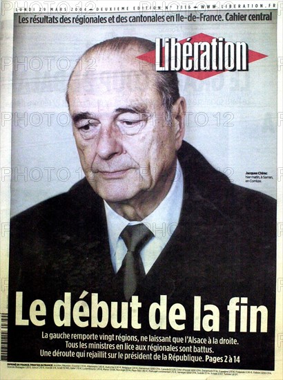 Front page of the French newspaper "Libération" after the French regional and cantonal elections