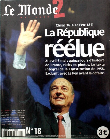 Front page of the French newspaper "Le Monde 2" : Chirac has been re-elected
