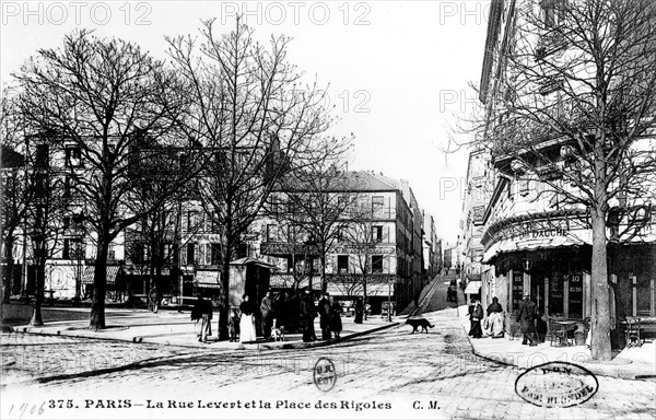Postcard. Paris. Levert street and  et Rigoles Square