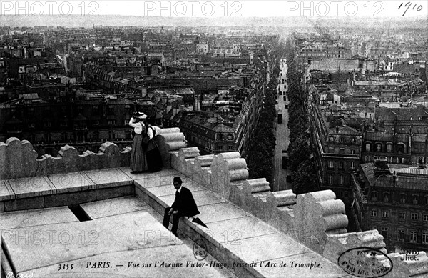 Postcard. Paris. View of Victor Hugo Avenue taken from the Arc de Triomphe
